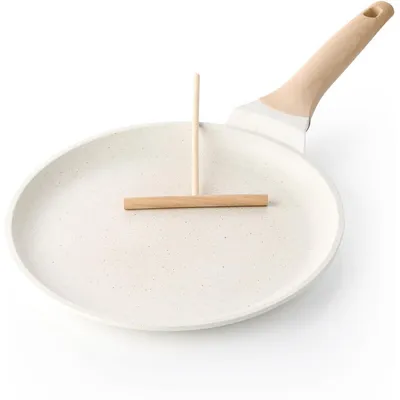 Productafbeelding van Koekenpan voor crêpes, 26 cm, met antiaanbaklaag, inclusief spatel, geschikt voor inductiekookplaten, PFOA-vrij, wit