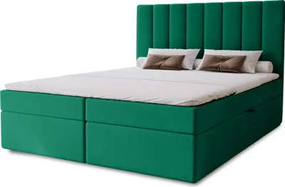 Produktbild von Boxbett Nero mit 2 Bettkästen, 180x200, Farbe: Grün, Velourstoff, Doppelbett mit Bonell-Matratze