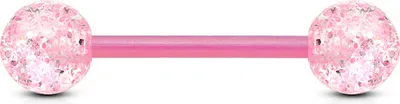 Produktbild von viva-adorno Barbell Piercing Stab Zungenpiercing Kunststoff Glitter Glitzer Kugeln Kunststoff verschiedene Farben Z314,Rosa