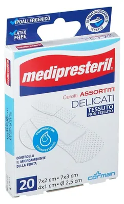Imagen del producto de Cerotti Assortiti Medipresteril Delicati, Tela No Tejida, 20 Unidades