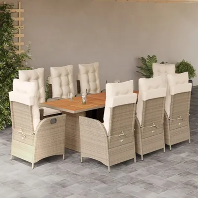 Produktbild von vidaXL 9-tlg. Garten-Essgruppe mit Kissen Beige Poly Rattan