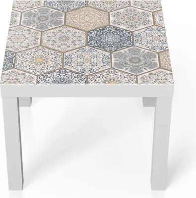 Produktbild von DEQORI Couchtisch 55x55 cm Weiß 'Abgenutztes Fliesenmuster' Glas Beistelltisch