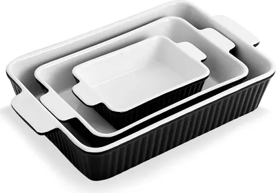 Produktbild von 3er Set Auflaufformen für den Ofen, Porzellan-Bäckerformen 13x9 Zoll, Keramik-Kuchen-Backgeschirr, rechteckige Lasagnepfannen mit Griff, Schwarz