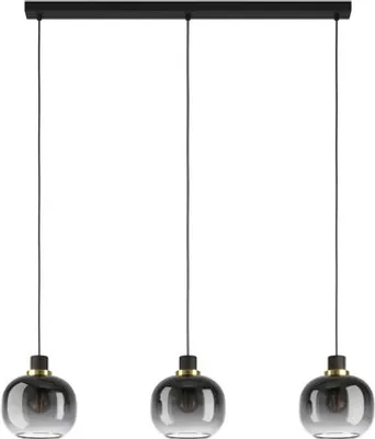 Image de Suspension 3 flammes HxL 110x95 cm noir/laiton verre vaporisé noir/gris/transparent