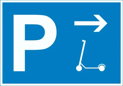 Produktbild von E-Scooter Parkplatz mit Richtungspfeil rechts Schild waagerecht A4 (210x297mm)
