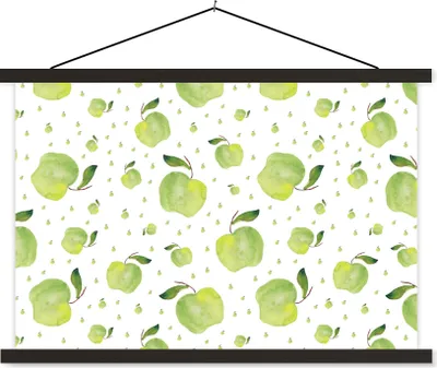 Produktbild von MuchoWow® Textilposter Äpfel - Grün - Muster 120x80 cm mit schwarzem Rahmen - Wanddeko