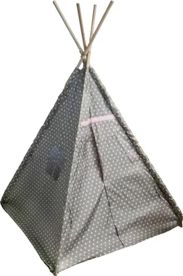 Produktbild von Kinder Spielzelt 160 cm - Tipi Zelt - Farbe: grau rosa mit weißen Sternen