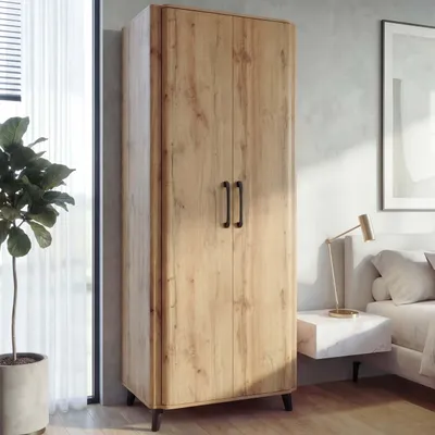 Immagine prodotto di Armadio alto HWC-P42, guardaroba/armadio guardaroba, armadio porta abiti a 2 ante, 216x80x57 cm ~ effetto rovere Wotan