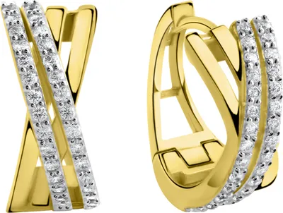 Produktbild von V Creolen 375/- Gold 1,5cm mehrfarbig Zirkonia weiß 371310905-2