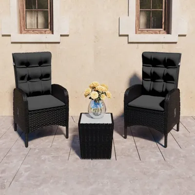Produktbild von The Living Store 3-tlg. Bistro-Set Poly Rattan und Glas Schwarz