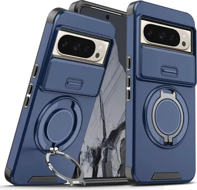 Obrázek produktu pro Dvouvrstvé pouzdro pro Goolge Pixel 9 Pro XL, s posuvným krytem fotoaparátu a magnetickým kroužkovým stojánkem Modrý