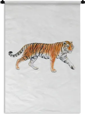 Produktbild von MuchoWow® Wandteppich Wandbehang Tiger - Weiß - Orange 90x135 cm Tapisserie Dekoration Wandtuch - Baumwolle - Wandskulptur