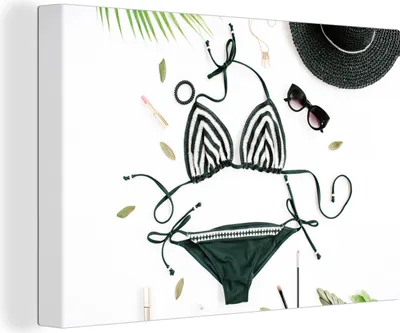 Produktbild von OneMillionCanvasses® - Leinwandbilder - 150x100 cm, Bikini - Schwarz - Hut, Wandbilder Kunstdruck Wanddekoration