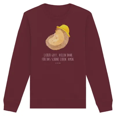 Produktbild von Mr. & Mrs. Panda Baumwoll Sweatshirt Igel Beten Größe XXL - Burgundy - Geschenk, Dankbarkeit, Sonnenhut, Lustige Sprüche, Genießen, Gott, Sweater, Pulli, Pullover, Leben