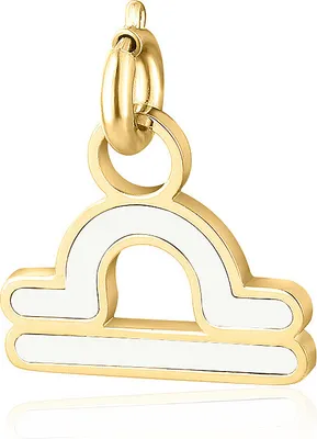 Produktbild von Damen Charm Waage Tierkreiszeichen, hypoallergener Stahl, goldfarben, weiße Emaille, Karabinerverschluss