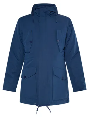Produktbild von Herren Jacke blau Größe L mit Kapuze, extra großen Pattentaschen und verdecktem Reißverschluss