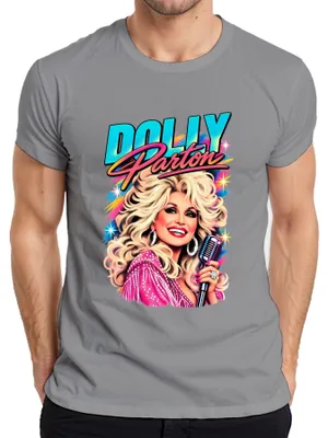 Obrázok produktu pre Tričko s potlačou Dolly Parton, country hudobná legenda, speváčka, retro, ikona z Nashvillu, pánske, sivé, veľkosť S