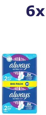 Produktbild von 6x Always Damenbinden Ultra Day Größe 2 mit langen Flügeln, 20 Stück