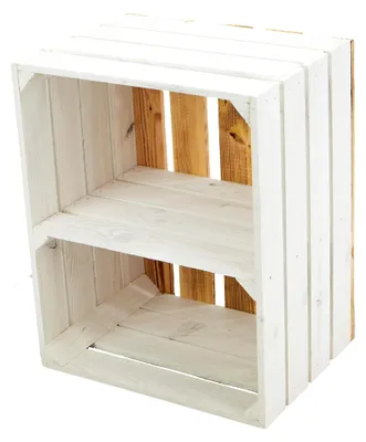 Produktbild von Holzkiste Paula in Weiß mit geflammtem Boden 50x40x30cm Aufbewahrungsbox Regalkiste Apfelkisten Weinkisten Schuhregal Bücherregal Kleiderschrank
