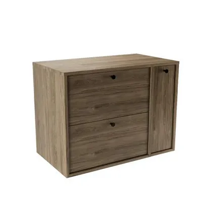 Zdjęcie produktu dla WENA Szafka pod umywalkę 80 cm z zamkniętym regałem, gładkie fronty, 2 szuflady z cichym domykiem Belino (kolor: Orzech Ciemny)