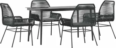 Produktbild von vidaXL 5-tlg. Garten-Essgruppe mit Kissen Schwarz Poly Rattan Glas