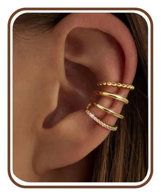 Produktbild von Ohrclips Damen Ohne Ohrlöcher 3 Stück Set Gold Silber | Fake Ohrringe Earcuffs Zirkonia