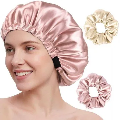 Produktbild von Schlafhaube aus doppellagigem Satin – Rosa Haube