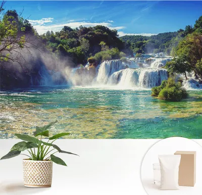 Obrázek produktu pro Samolepicí fototapeta – 152 x 104 cm – tapeta – nástěnná tapeta – nástěnné obrazy – samolepicí fólie – dekorační fólie – tapetová fólie – stěna – dekorace – obývací pokoj – vodopádová krajina