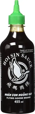 A bottle of Flying Goose Hoisin Sauce.