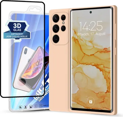 Produktbild von Hülle für Samsung Galaxy S22 Ultra mit 9H Displayglas Displayschutz Plus Case Cover Bumper Silikon Softgrip Schutzhülle Farbe: Rosa