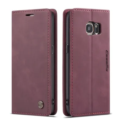 Immagine prodotto di Custodia Galaxy S7, custodia retrò in Finto cuoio, tasche per carte, chiusura magnetica, custodia con funzione stand per Samsung Galaxy S7 rosso