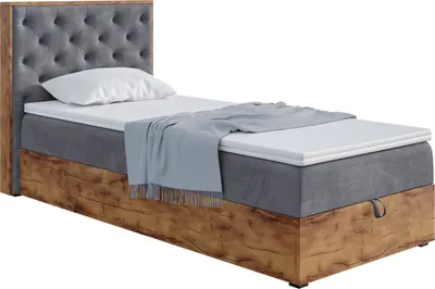 Produktbild von MEBLINI Boxspringbett mit Bettkasten - Gepolstert Einzelbett mit Matratze und Topper - Polsterbett mit Stauraum - Bett mit Kopfteil - Stauraumbett - LOFTY 3 - 90x200 - H3/Dunkelgrau Samt
