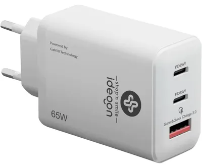 Produktbild von Leistungsstarkes USB Ladegerät, 3 Ports, 65Watt, 2x USB-C und 1x USB-A, PD- & QC-Netzteil, weiss, GaN III, für Smartphones, Notebooks, MacBook & Table