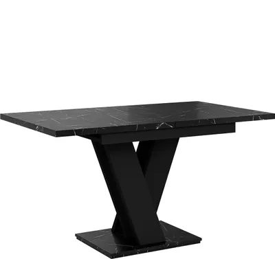 Produktbild von MEBLINI Esstisch Ausziehbar - Esszimmertisch Modern - Küchentisch - Säulentisch - Ausziehtisch - Dining Table - Esszimmertische - 120-160x80x75cm - MASIV - Schwarz Marmor/Schwarz Matt