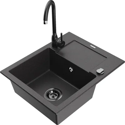 Produktbild von Mexen Enzo 1 Becken-Granitspüle mit Abtropffläche und Mischbatterie Telma, Schwarz gesprenkelt - 6506-76-670200-70-B