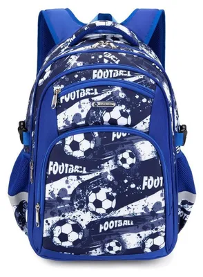 Immagine prodotto di Zaino per bambini, ragazze e ragazzi adolescenti, zaino scolastico, ergonomico, resistente alle intemperie, 20L, colore blu, motivo: pallone da calcio, dimensioni: 44x31x17 cm