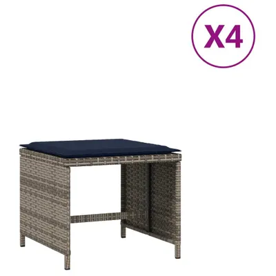 Produktbild von vidaXL Gartenhocker mit Kissen 4 Stk. Grau 40x40x35 cm Poly Rattan