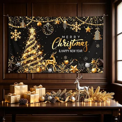 Productafbeelding van Kerstachtergrond met kerstbomen en sneeuwvlokken decoratie
