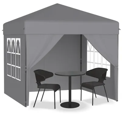Image de Tente pliante UISEBRT 2,5 x 2,5 m, montage rapide à un bouton, imperméable et protection UV, avec 4 panneaux latéraux, sac de transport inclus – Argent