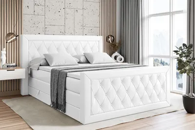 Produktbild von ALTDECOR Boxspringbett mit Matratze und Lattenrost, Topper, Fußteil, Polsterbett mit Bettkasten, Bett mit Stauraum H3- und H4- Matratze,Springboxbett - NOEL-Z KING - 140x200 - Weiß Kunstleder