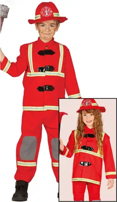 A collage showing two children wearing firefighter costumes.