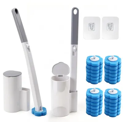 Image de Kit de brosses de toilette jetables avec têtes de rechange et support mural