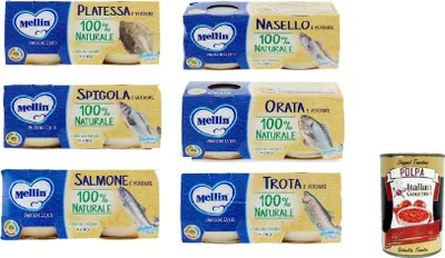 Produktbild von Mellin Testpaket Pesce e verdure 6x (2x80g) + Italian Gourmet polpa 400g