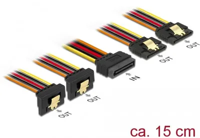 Produktbild von DeLOCK 60150, 0,15 m, 4 x SATA 15-Pin, SATA 15-Pin, Männlich, Weiblich, Gold