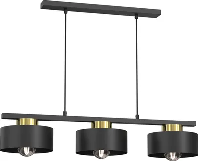 Zdjęcie produktu dla Lampa wisząca czarna matowa listwa 3 klosze z elementami złoty połysk Marti 3xE27 15W Luminex