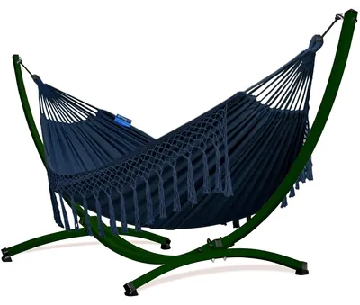 Produktbild von Potenza Outdoor Hängematte mit Gestell für 2 Personen I Baumwolle Doppelhängematte XXL 220x160, 200kg I Grün Hängemattengestell 220kg, wetterfest