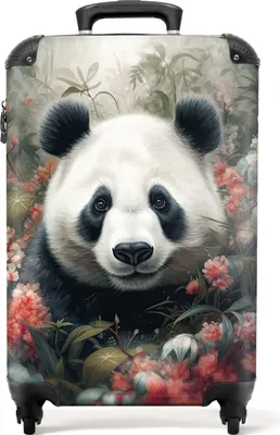Produktbild von NoBoringSuitcases.com® Koffer Handgepäck Trolley Rollkoffer Kleine Reisekoffer mit 4 Rollen - Panda - Wildtiere - Blumen - Natur - Cabin Size < 55x40x23 cm & 55x40x20 cm - Fotokoffer - Kabinenkoffer - BoardgepäckHandgepäck Koffer 55x35x20 cm, 36L,