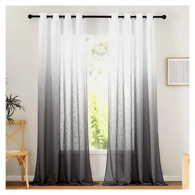 Produktbild von Farbverlauf Gardinen für das Wohnzimmer, Leinenoptik, Ösen, 2er Set, H 220 x B 140 cm, halbtransparent, graue Vorhänge