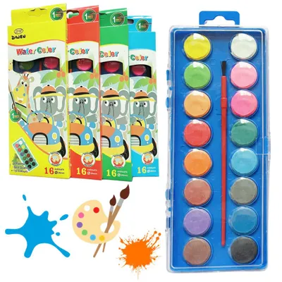 Produktbild von Satz Aquarellfarben für die Schule, 16 Farben, Pinsel