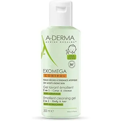 A product shot of a bottle of A-Derma Exomega Control 2in1 Emollient Cleansing Gel.